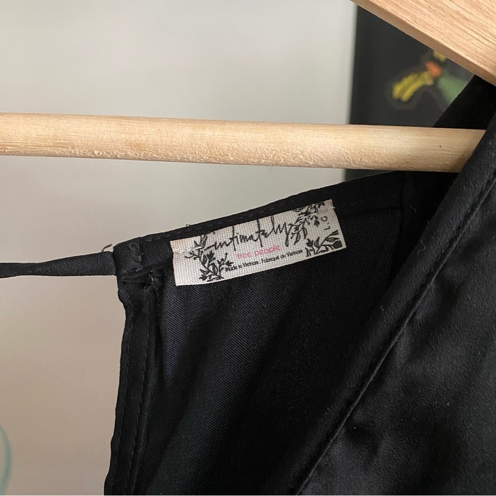 Free People Intimately Smocked Black Satin Want Your Love Mini Dress Large - Picture 12 of 15